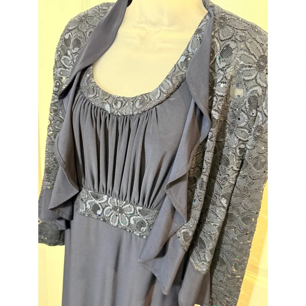 R&M Richards Womens Navy Blue Lace Dress Bolero Jacket 16 Mother of the Bride XL